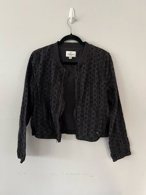 American Eagle Outfitters Black Eyelet Bomber Jacket